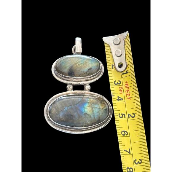 925 Sterling Silver Real Large Duel Oval Labradorite Gem Pendant 26g - Picture 4 of 7